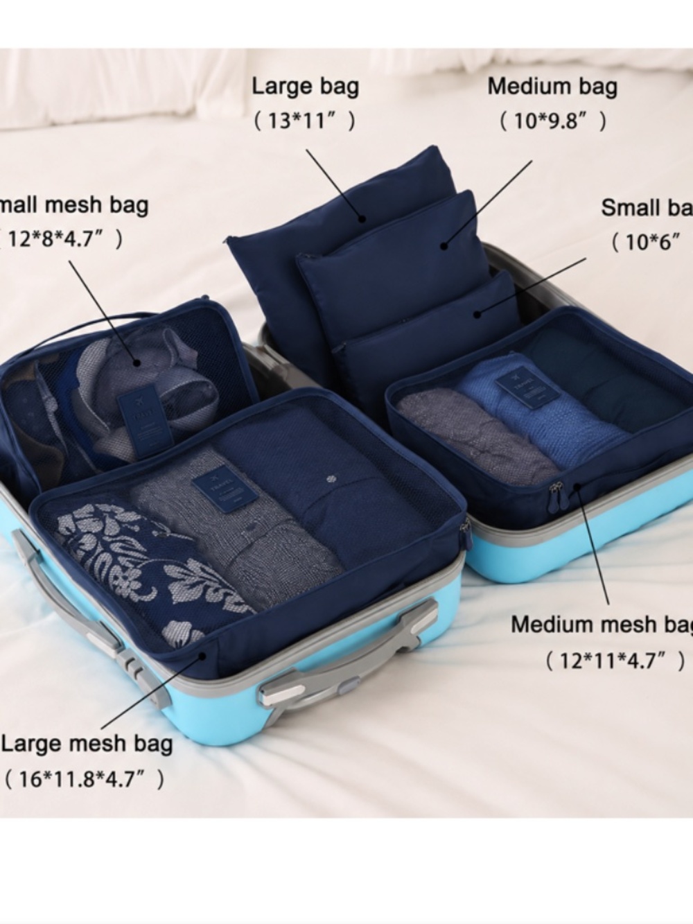 NWT Travel Packing Cubes Set of6 Navy Blue (other colors avai) Luggage Organizer